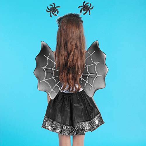 Tomaibaby 4 Piezas Niñas Disfraz de Halloween Niños Disfraz de Araña Tutú Falda ala Diadema Varita Mágica Set Accesorios de Disfraz de Araña para Niños Niña