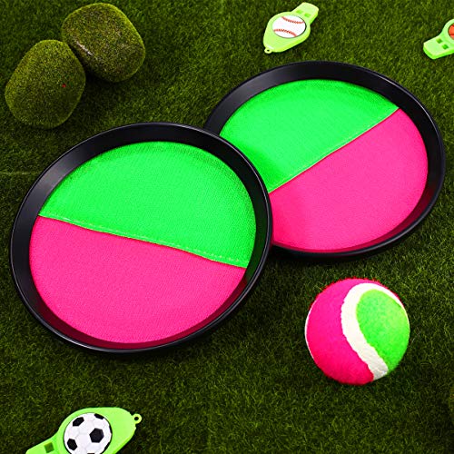 Tomaibaby Juego de 3 pelotas para lanzar y capturar pelotas, juego con 2 remos y 1 pelotas, juegos al aire libre, playa juguetes para niños