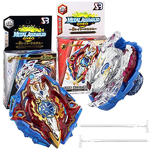 Tomicy Beyblade Burst Peonzas 2Pcs Conjuntos de Metal de Gyro 4D Peonzas Gyro Lucha Maestro Cadena Launcher con Estadio Infinity Nado Básico Duelos Conjuntos Regalo para Niños