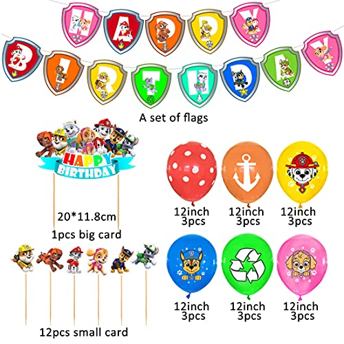 Tomicy Paw Dog Patrol Party Supplies Paw Dog Patrol Tema Globo de Látex de la Patrulla de la Canina Banner de Feliz Cumpleaños de Adorno de Torta Colgando Remolinos Decoraciones