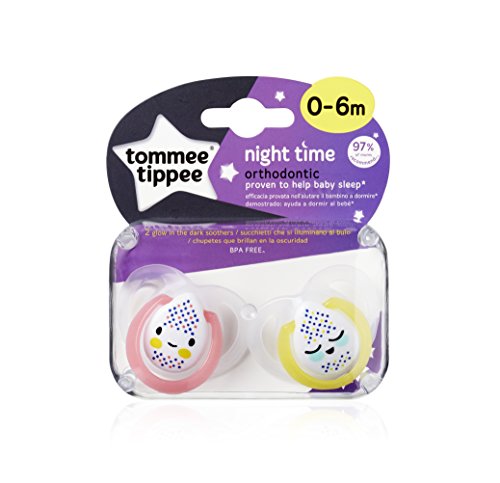 Tommee Tippee Night time - Chupetes para bebés entre 0 y 6 meses (pack de 2), modelos surtidos