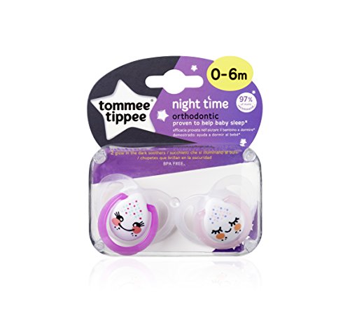 Tommee Tippee Night time - Chupetes para bebés entre 0 y 6 meses (pack de 2), modelos surtidos