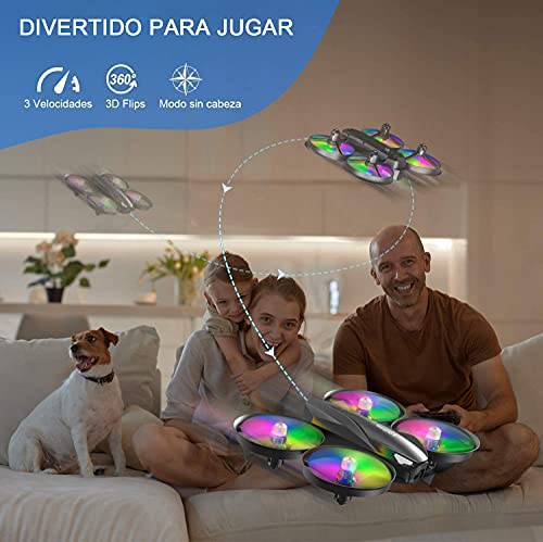 Tomzon A31 Mini Drone para Niño, LED Colores RC Helicopter Modo sin Cabeza Altitud Hold, Control Remoto 3D Flips, Un Botón de Devolución, 3 Modos de Velocidad, Juguete Dron para Niños, 2 Baterías