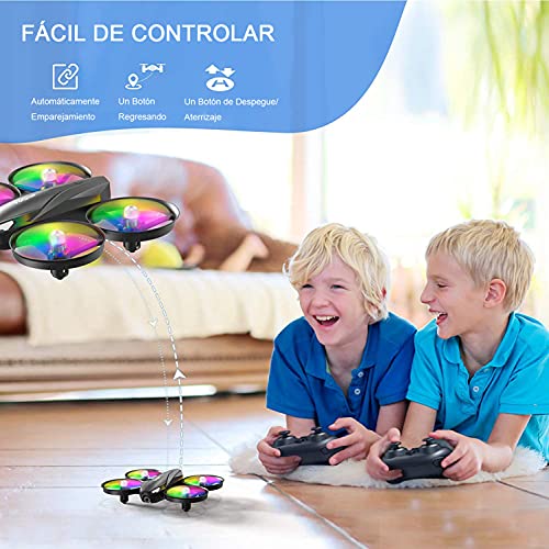 Tomzon A31 Mini Drone para Niño, LED Colores RC Helicopter Modo sin Cabeza Altitud Hold, Control Remoto 3D Flips, Un Botón de Devolución, 3 Modos de Velocidad, Juguete Dron para Niños, 2 Baterías