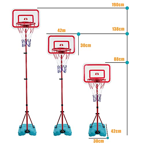 TONZE Canastas Baloncesto Infantiles Exterior Interior Altura Ajustable Balon Baloncesto Regalos Cumpleaños Infantil Regalos para Niños Juguetes Niños 3 4 5 6 Años,88cm a 190cm