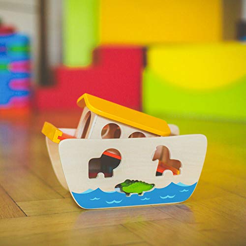 Tooky Toy Juguete de madera para niños – Arca de Noé con bloques de colores y animales – 26 x 19 x 14 cm