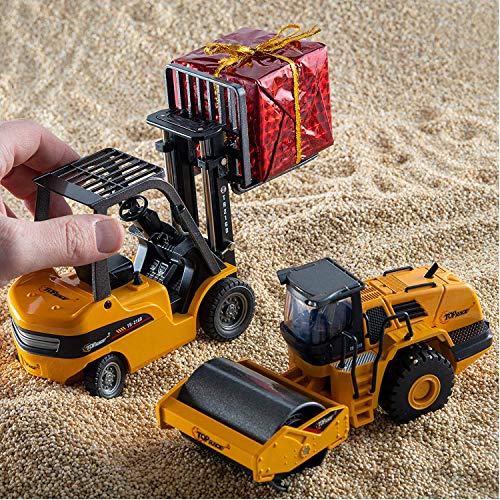 Top Race Toy diecast Modelos grúa Camiones Excavadora volquete Excavadora Carretilla elevadora Modelo Road Roller Juguetes en Hermosa Caja de Regalo para de 3 años en adelante (162d Conjunto de 2)