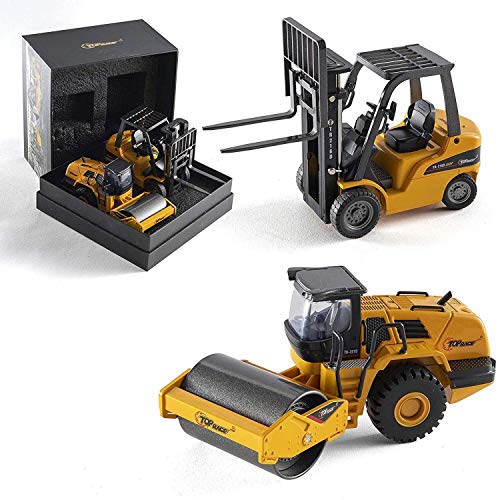 Top Race Toy diecast Modelos grúa Camiones Excavadora volquete Excavadora Carretilla elevadora Modelo Road Roller Juguetes en Hermosa Caja de Regalo para de 3 años en adelante (162d Conjunto de 2)