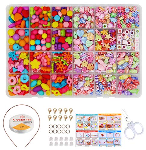 Topways® Niños Bricolaje Conjunto de Cuentas Juego de Cuentas Bricolaje para niños, Cuentas Coloridas para Hacer Joyas para Niños Pulseras de Bricolaje Cuentas de Collares (Colorful & Cartoon)