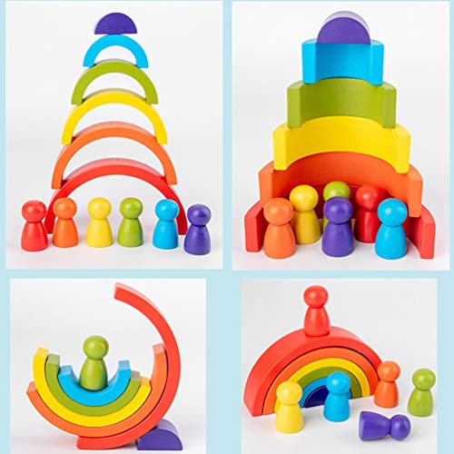 TOYANDONA 1 Juego de Juego de Apilamiento de Arco Iris de Madera con Pequeñas Personas Construcción Creativa de Color Que Combina Rompecabezas Educativo Juguetes Educativos para Niños Niñas