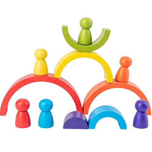 TOYANDONA 1 Juego de Juego de Apilamiento de Arco Iris de Madera con Pequeñas Personas Construcción Creativa de Color Que Combina Rompecabezas Educativo Juguetes Educativos para Niños Niñas