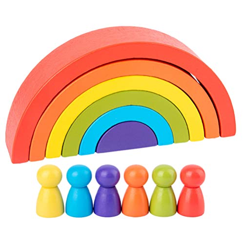 TOYANDONA 1 Juego de Juego de Apilamiento de Arco Iris de Madera con Pequeñas Personas Construcción Creativa de Color Que Combina Rompecabezas Educativo Juguetes Educativos para Niños Niñas