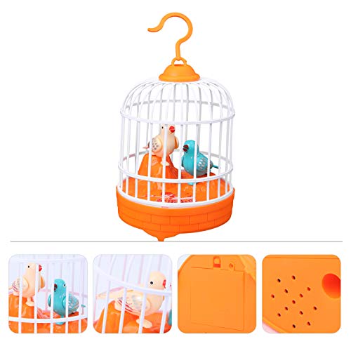 TOYANDONA Jaula de Pájaros Colgante Juguete Niños Cantando Pájaro Chirriante Juguete Sonidos Realistas Movimientos Figura de Pájaro Mascota Pájaro Enjaulado Juguete Naranja