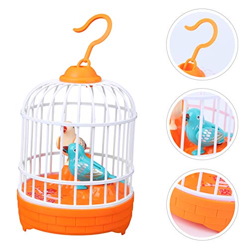 TOYANDONA Jaula de Pájaros Colgante Juguete Niños Cantando Pájaro Chirriante Juguete Sonidos Realistas Movimientos Figura de Pájaro Mascota Pájaro Enjaulado Juguete Naranja