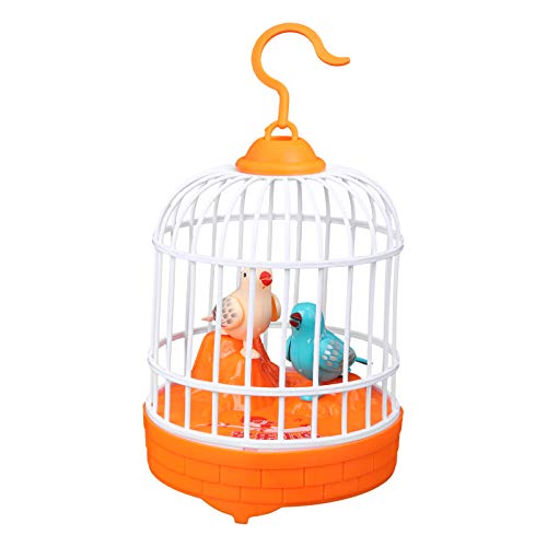 TOYANDONA Jaula de Pájaros Colgante Juguete Niños Cantando Pájaro Chirriante Juguete Sonidos Realistas Movimientos Figura de Pájaro Mascota Pájaro Enjaulado Juguete Naranja