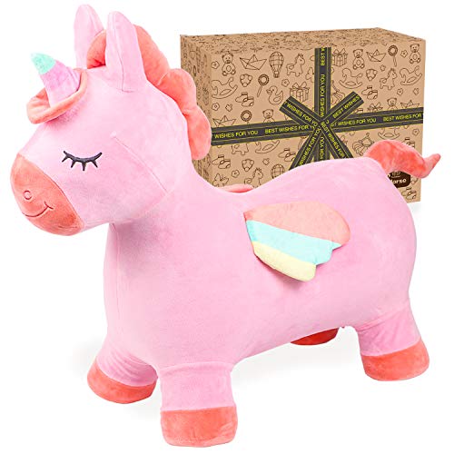 Toyssa Unicornio Saltador Caballo Saltador para Niños Hinchable Animal Saltador Juguete Exterior e Interior Caballo para Saltar con Bomba Regalo para niños niñas 2 3 4 5 6 7 años