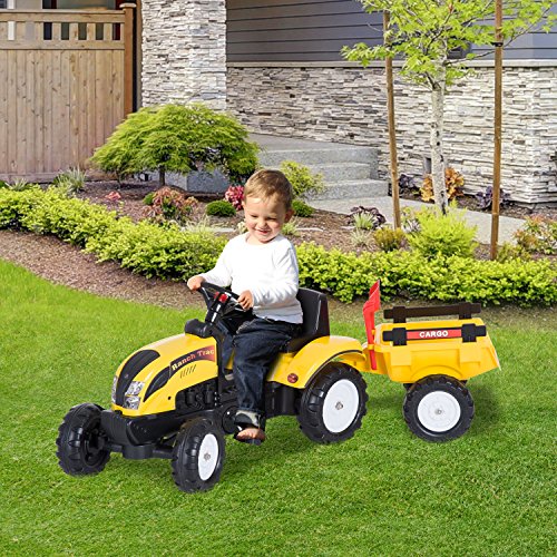 Tractor Pedal con Remolque para Niños 3 Años Juguete de Montar Coche de Pedales Carga 35kg 133x42x51cm Hierro y Plástico