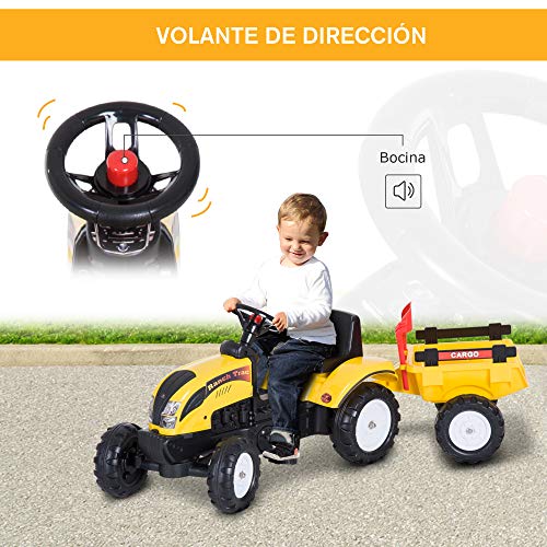 Tractor Pedal con Remolque para Niños 3 Años Juguete de Montar Coche de Pedales Carga 35kg 133x42x51cm Hierro y Plástico