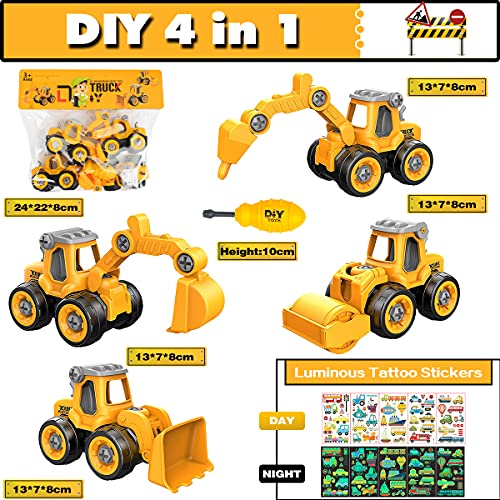 Tractores de Juguete excavadora juguete Ensamblarde Excavadora Tractor Construcciones Juguete Camiones 4 Piezas Grandes Educativos Regalos para Niño 3 4 5 6 Años Con 5 pegatinas