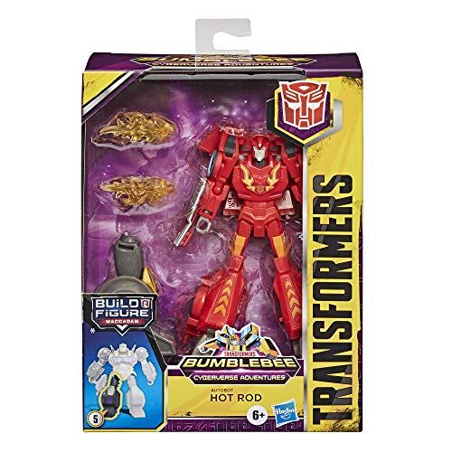 Transformers Cyberverse Bumblebee Adventures Deluxe Class Hot Rod Figura de acción de Juguete, con Pieza de construcción de una Figura, para Edades de 6 y más, 5 Pulgadas