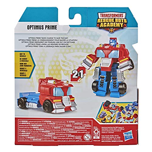 Transformers Rescue Bots Academy Classic Helden Team Optimus Prime-Juguete transformable de 11 cm, a Partir de 3 (Hasbro F0887)