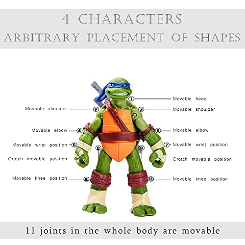 TREEMEN Juegos de juguetes de tortugas ninja, figuras de acción de tortugas ninja mutantes adolescentes figuras de anime modelo de personajes juguetes para niños de 4.8 pulgadas