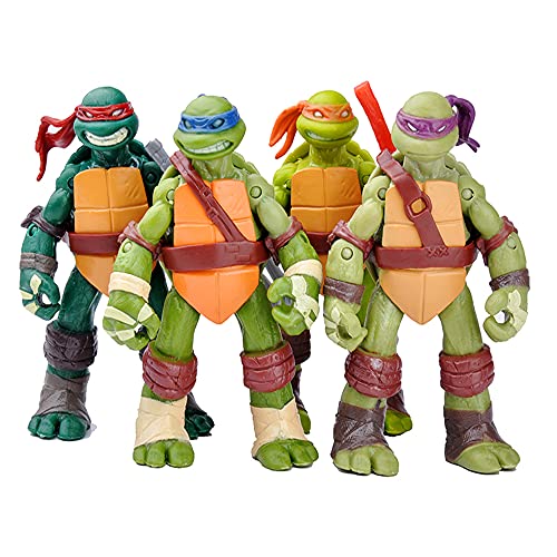 TREEMEN Juegos de juguetes de tortugas ninja, figuras de acción de tortugas ninja mutantes adolescentes figuras de anime modelo de personajes juguetes para niños de 4.8 pulgadas