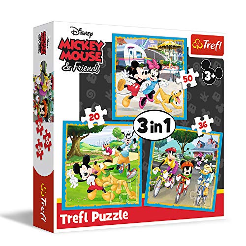 Trefl 34846 - Puzzle 3 en 1 modelo Minnie & Mickey Mouse 20-36-50 piezas, multicolor , color/modelo surtido