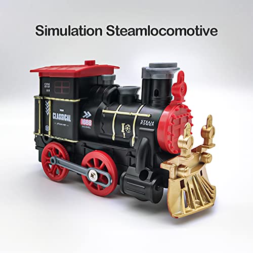 Tren Kit Juguete para Niños Clasico Tren Electrico Locomotora de Vapor, vagón de Carga Humo, Luces & Sonido, Ferrocarril Kit Juguetes Regalo para Niños