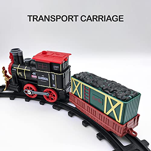 Tren Kit Juguete para Niños Clasico Tren Electrico Locomotora de Vapor, vagón de Carga Humo, Luces & Sonido, Ferrocarril Kit Juguetes Regalo para Niños