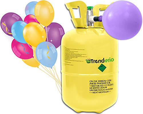 Trendario Helio para globos – gas para globos – XL para hasta 30 globos – Depósito de helio incluye 30 globos de látex y cinta para globos para rellenar fácilmente