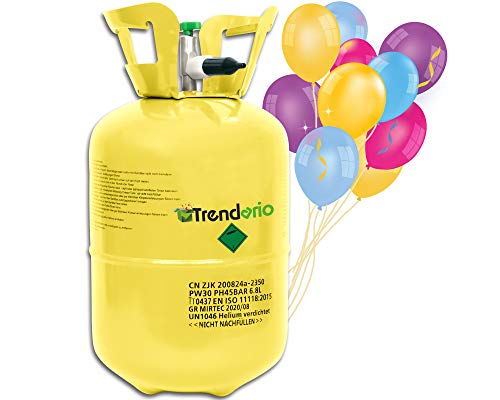 Trendario Helio para globos – gas para globos – XL para hasta 30 globos – Depósito de helio incluye 30 globos de látex y cinta para globos para rellenar fácilmente