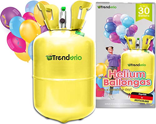 Trendario Helio para globos – gas para globos – XL para hasta 30 globos – Depósito de helio incluye 30 globos de látex y cinta para globos para rellenar fácilmente