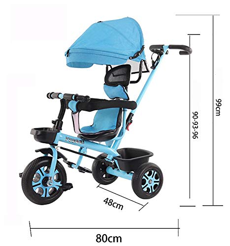 Triciclo Bebe Plegable,Trike Bike 4 en 1 Bicicleta para Niños Capota Extraíble Barra Telescópica para Padres Empuje de 6 Meses a 5 Años Máx 30 kg, Blue