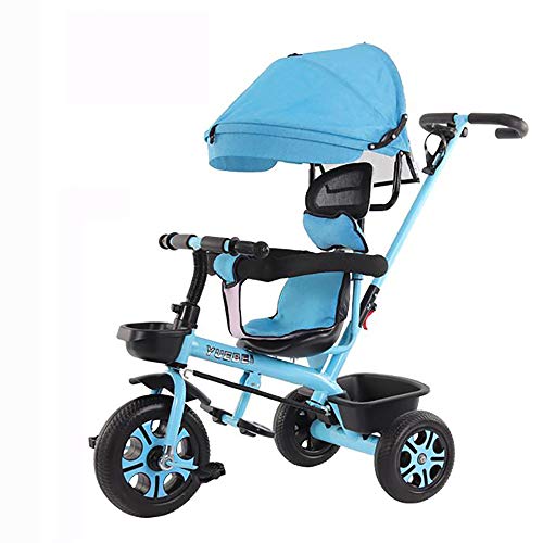 Triciclo Bebe Plegable,Trike Bike 4 en 1 Bicicleta para Niños Capota Extraíble Barra Telescópica para Padres Empuje de 6 Meses a 5 Años Máx 30 kg, Blue