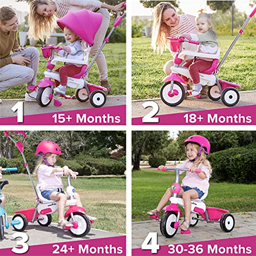 Triciclo para bebé SmarTrike Breeze Plus para niños de uno a tres años - Triciclo Multietapa 4 en 1, Rosa Princesa