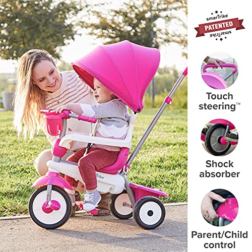 Triciclo para bebé SmarTrike Breeze Plus para niños de uno a tres años - Triciclo Multietapa 4 en 1, Rosa Princesa