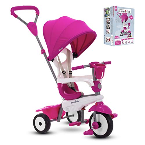 Triciclo para bebé SmarTrike Breeze Plus para niños de uno a tres años - Triciclo Multietapa 4 en 1, Rosa Princesa