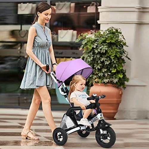 Triciclo para Niños, Plegable Triciclo Evolutivo con baranda Desmontable, toldo Ajustable, arnés de Seguridad, Pedal Plegable, Bolsa de Almacenamiento, Freno, diseño de absorción de Impactos (Rosado)