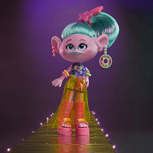 Trolls- Gira Mundial Deluxe Muñecas de Moda Glam personaje Satin (Hasbro E6569)