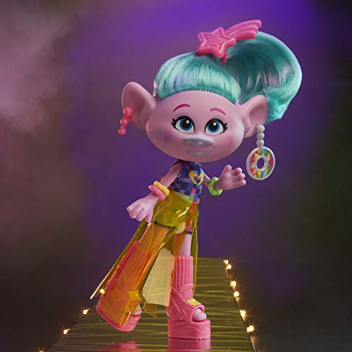 Trolls- Gira Mundial Deluxe Muñecas de Moda Glam personaje Satin (Hasbro E6569)