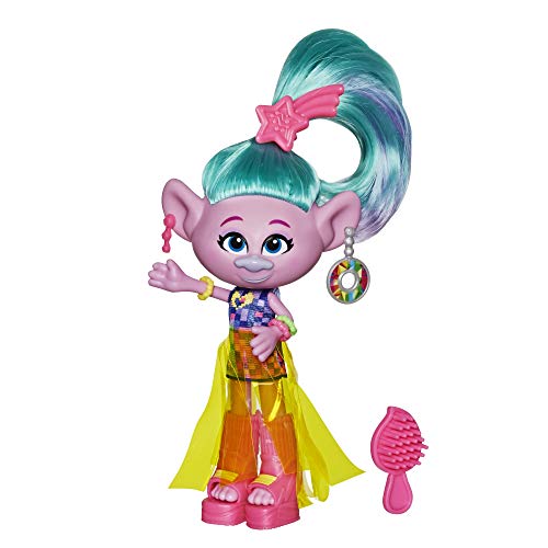 Trolls- Gira Mundial Deluxe Muñecas de Moda Glam personaje Satin (Hasbro E6569)