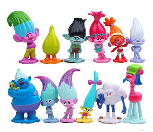 Trolls - Juego de 12 figuras de acción con amapolas para decoración de pasteles