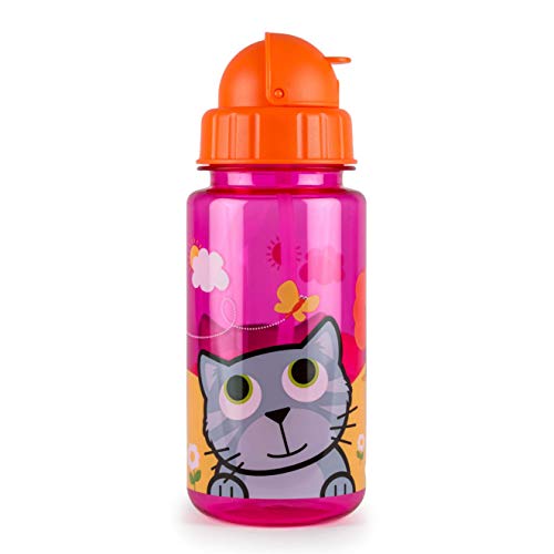 Tum Tum Botella de Agua, Tapa y Pajita, Botella de Agua Niños sin BPA, 400 ml - El Gato Bluebell