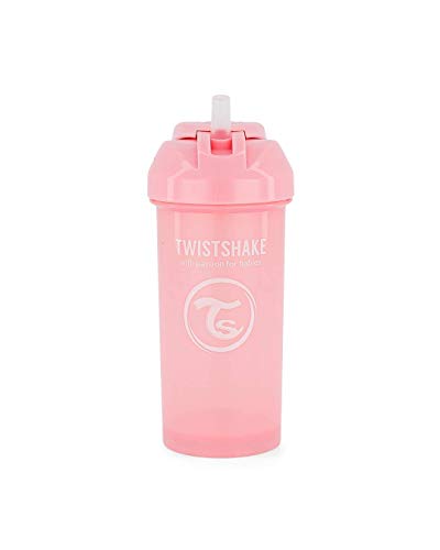 Twistshake 78588 Vaso con pajita antigoteo para bebés 360 ml, Sin BPA, A partir de 6 meses, Pastel Pink, Rosa