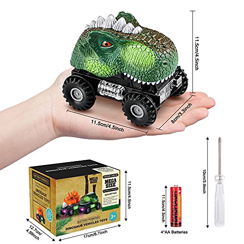 TYRSEN Coches Dinosaurios, T-Rex & Triceratops Dino Cars con Luces LED y Sonidos Realistas, Divertidos Juguetes de Dinosaurios, Regalos Cumpleaños para Niños Niñas