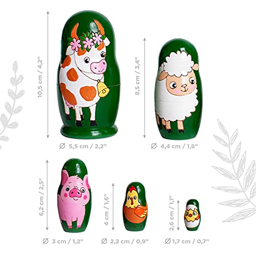 Ulanik Juego de 3 lotes de 5 piezas de 10,5 cm de animales matrioska Edad 3 + Nesting Muñeca Rusa pintada a mano Matrioshka de madera para aprender preescolar