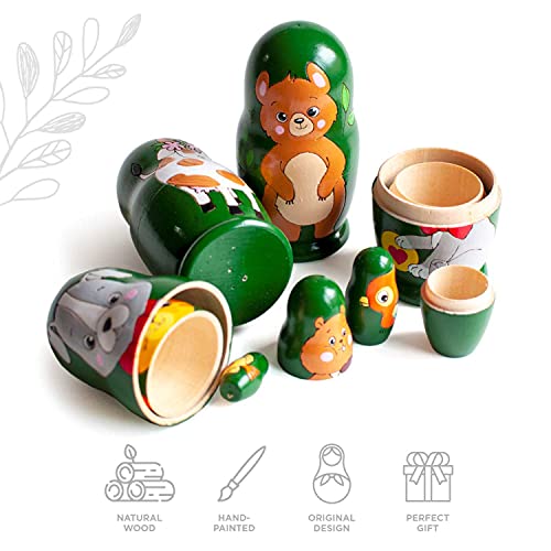 Ulanik Juego de 3 lotes de 5 piezas de 10,5 cm de animales matrioska Edad 3 + Nesting Muñeca Rusa pintada a mano Matrioshka de madera para aprender preescolar