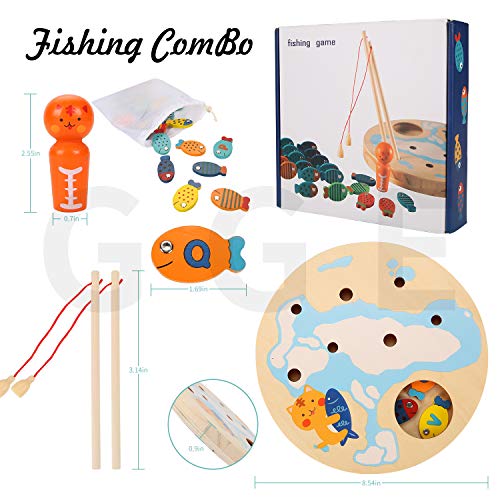 Ulikey 30 Pcs 2 en 1 Juego de Pesca, Juguete de Pesca de Madera, Carta de Pesca Juguetes Educación Regalo para Niños 3 4 5 Años