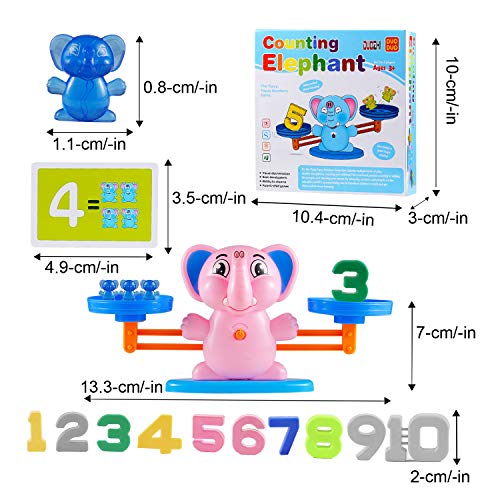 Ulikey Equilibrar Juego de Matemáticas, Juguete Animal Balanza, Juguete Educativo de Equilibrio, Balanza de Equilibrio Números Tarjetas, Juego Regalo Educativo para Niñas (Elefante)